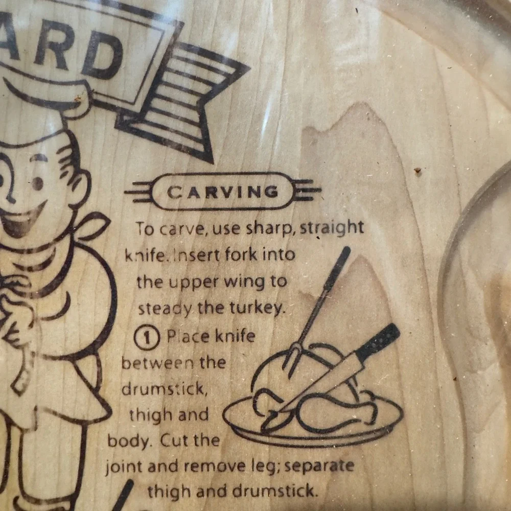 Wooden Turkey Board Carving Platter with Cooking & Carving Instructions Oval